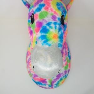Justice Girl Neon Rainbow Tie Dye Unicorn Head Hanging Wall Room Decor Big Plush
